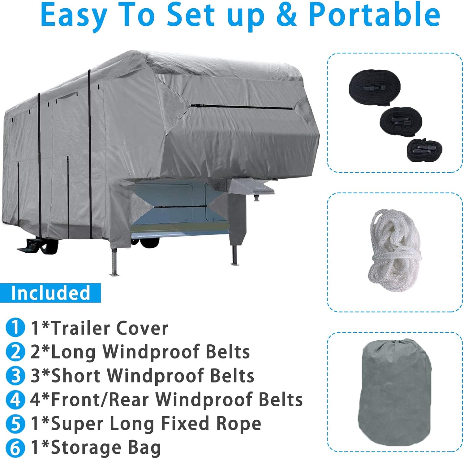Szblnsm 5th Wheel RV Cover with 6 Layers Top Heavy Duty Material Travel Trailer Camper Cover Fits 26-29 FT RV Trailer: Automotive
