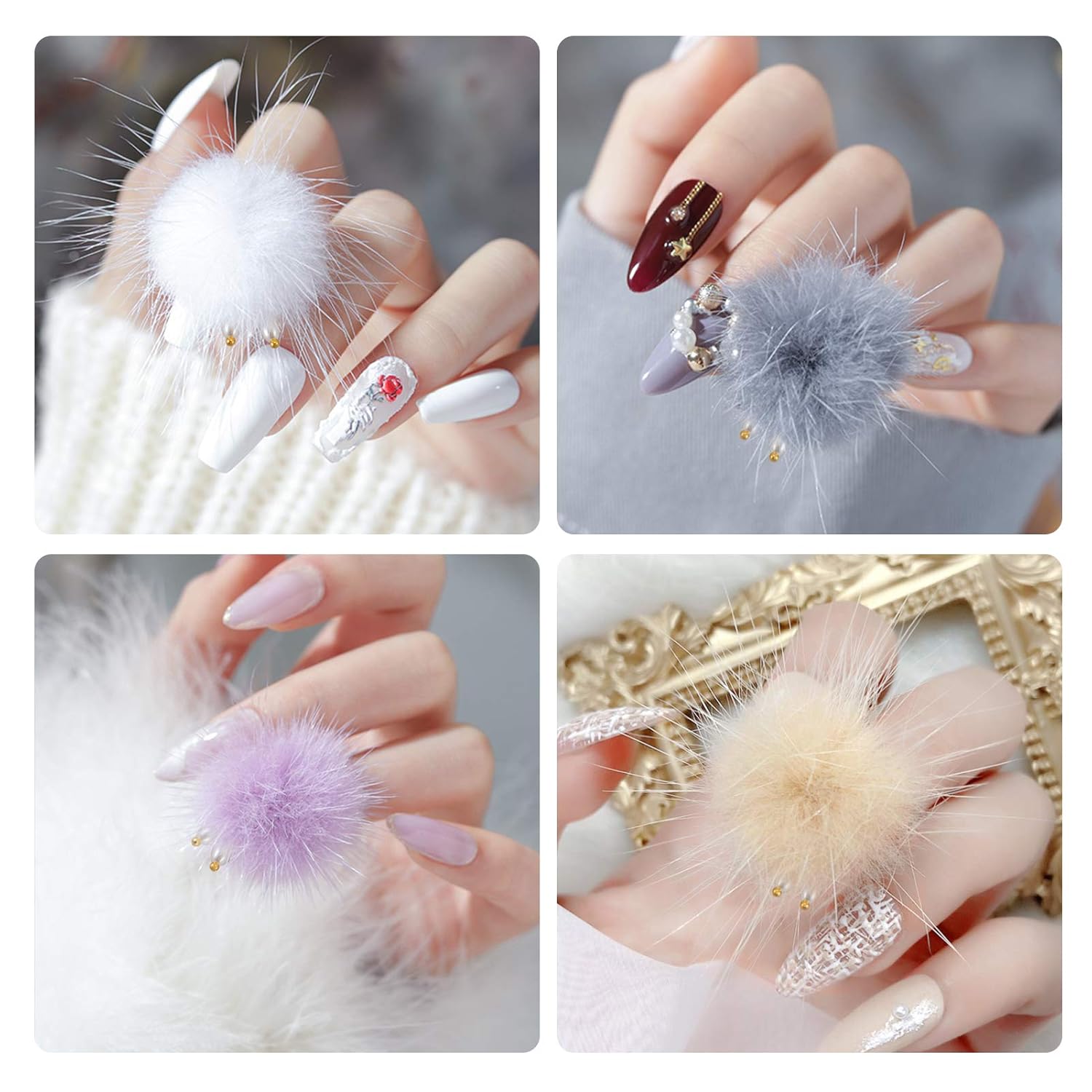 12pcs Detachable Nail Art Fluffy Pom Balls- Removable 3D Nail Plush Faux Fur Balls with Magnetic Base Elegant Pompon ball Nail Accessories with Pearl Pendants for Nail Design Manicure Tips… : Beauty