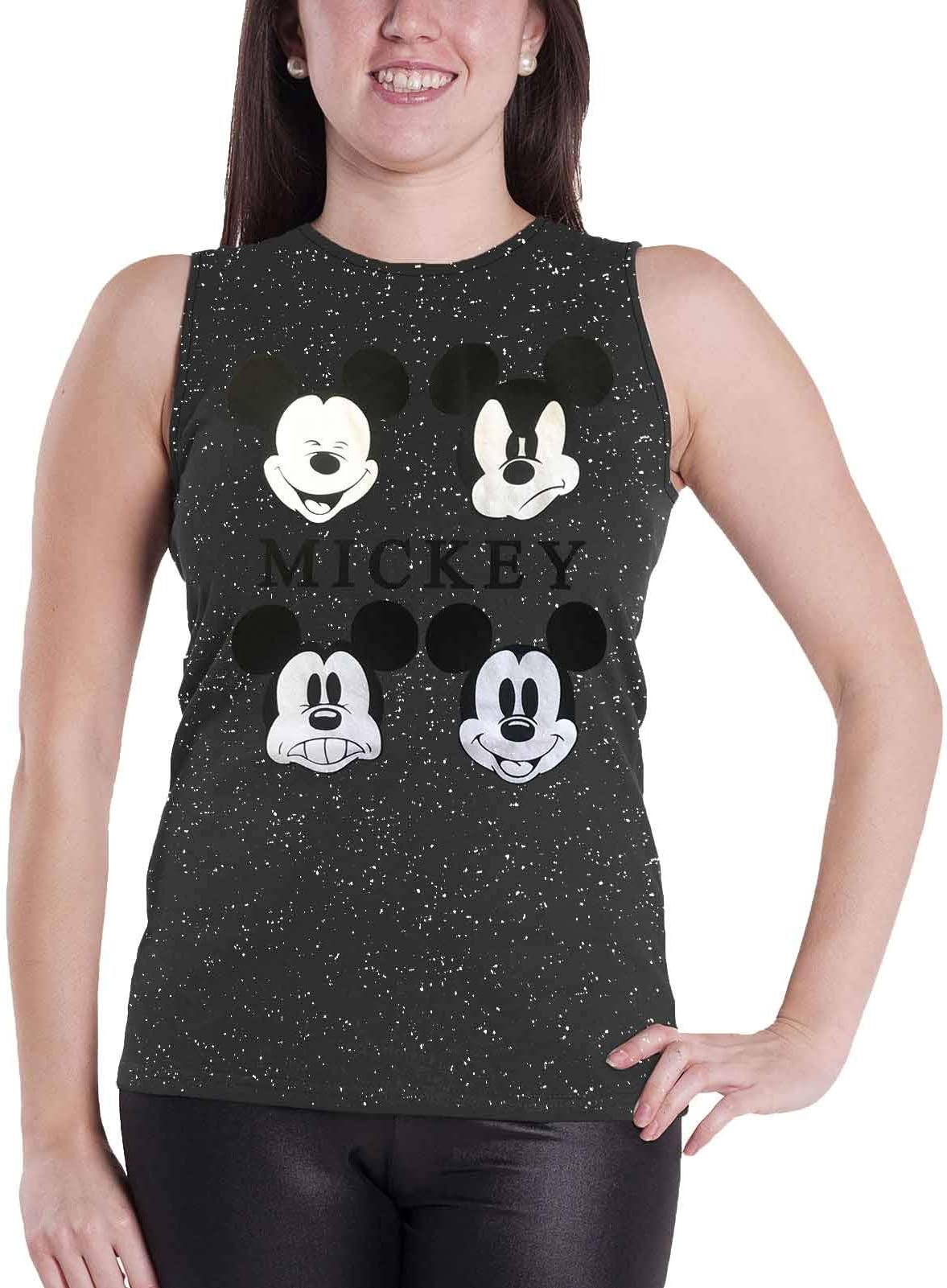 Official Womens Mickey Mouse Vest Top Emotions Mickey Faces Grey Junior Fit