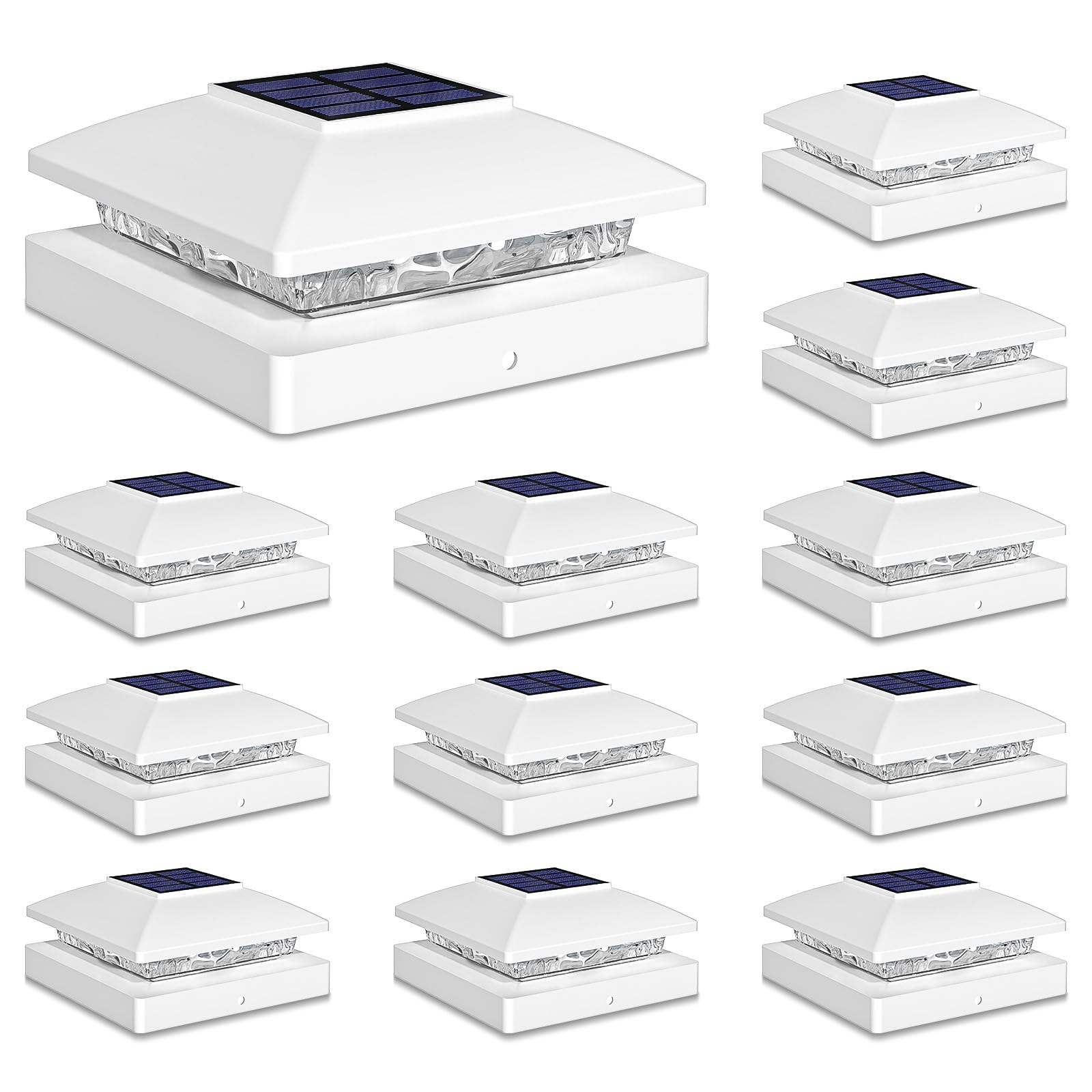 Photo 1 of ***(MISSING 2 CAP LIGHTS-SELLING AS 10 PACK ONLY)*** 
Solar Post Cap Lights Outdoor 10 Pack, White Waterproof Solar Powered Deck Fence Post Lights Fit 4x4 Wood/Vinyl Posts, Bright Warm White Solar Post Lights Decorate Deck, Patio, Porch, Fence