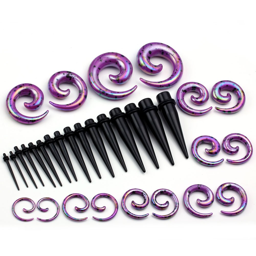 ❤VALENTINES GIFTS❤ PiercingJ 32pcs Gauges Kit Acrylic Spiral Taper + Straight Taper 12G-1/2\