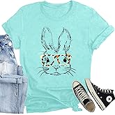 CQF Easter Shirts for Women Happy Easter Bunny Print T-Shirt Cute Rabbit Leopard Tee Tops