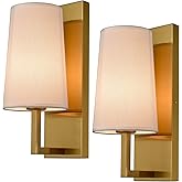 TEENYO Gold Wall Sconces Set of Two Mid-Century Modern Fabric Shade Sconces Wall Lighting Indoor Brass Wall Lamp for Bedroom 