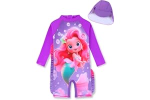 PURFEEL Girls Long Sleeve Rashguard Sets Kids One Piece Swimsuit Bathing Suit UPF 50+ UV Zipper Swimwear