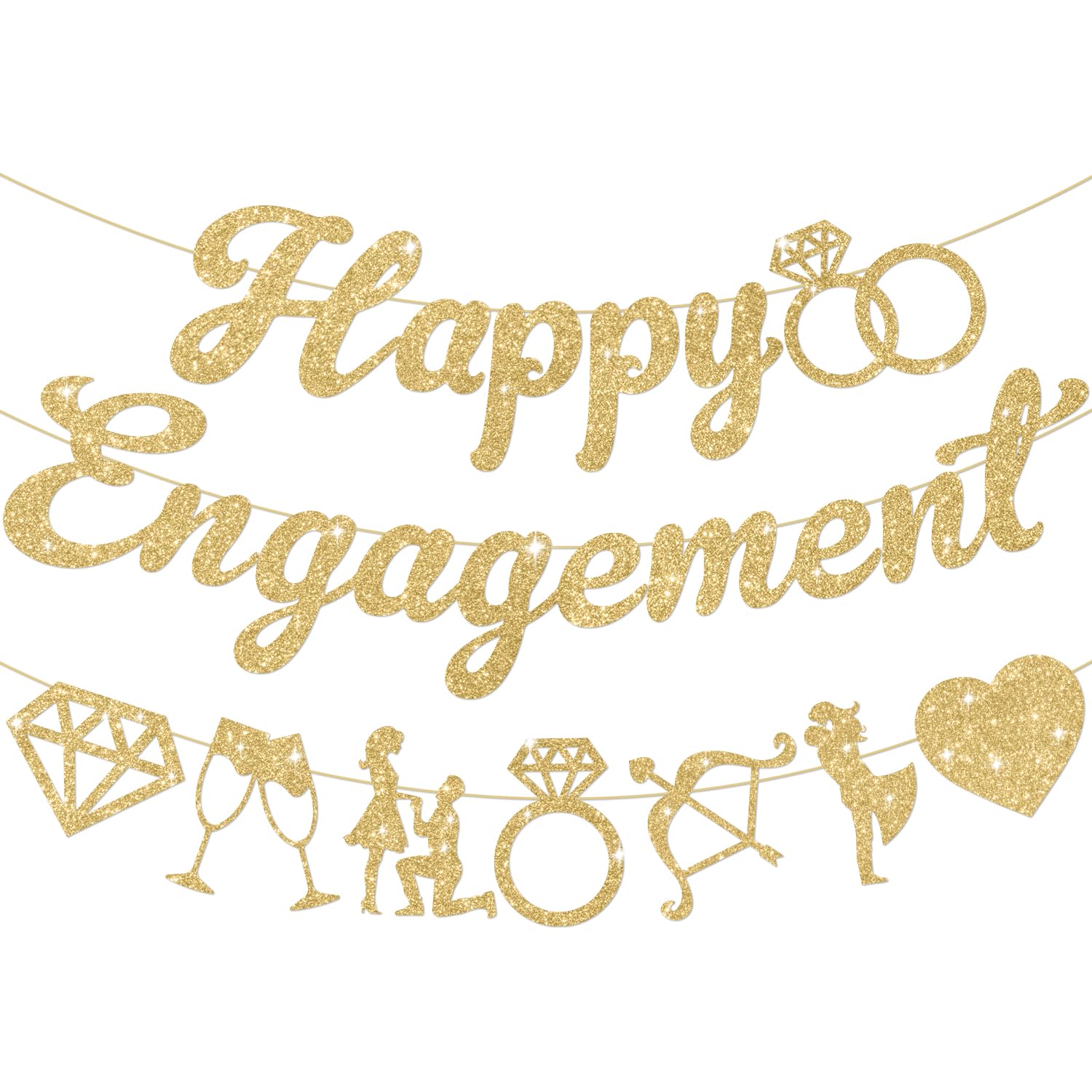 Photo 1 of No-DIY Gold Glitter Happy Engagement Banner, Engagement Party Decor, Engaged Sign, Engagement Decorations with 1pcs Engagement Banner and 1pcs Engagement Garland