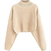 ZAFUL Women's Cropped Turtleneck Sweater Lantern Sleeve Ribbed Knit Pullover Sweater Jumper