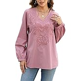 LauraKlein Women's Mexican Embroidered Long Sleeve Tops Cotton Peasant Blouse Fall Casual Shirts Boho Chic Outfits