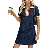 BLENCOT Summer Dresses for Women Casual Half Zip V Neck Short Sleeve Mini Sweatshirt Dress with Pockets
