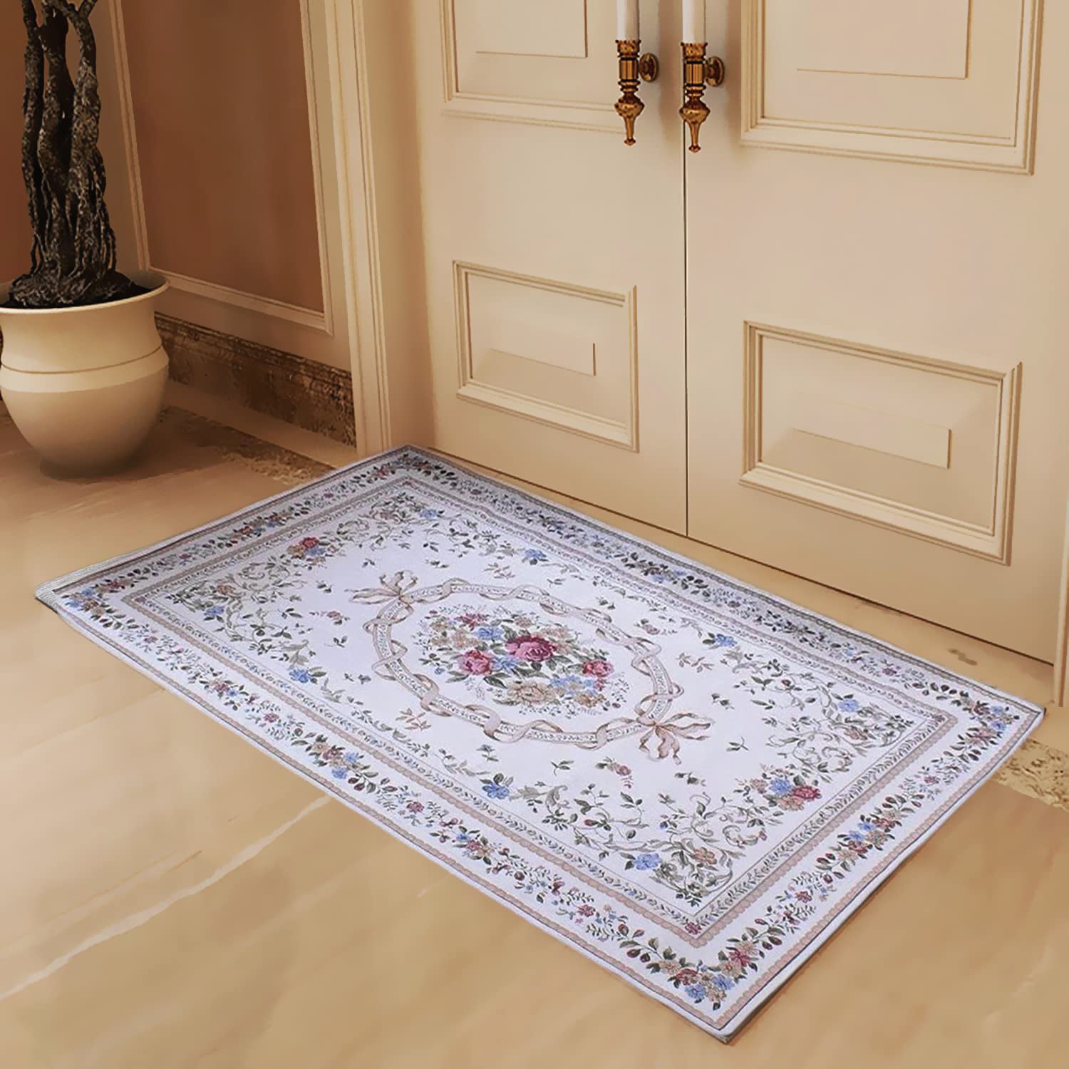 UKELER Luxury Soft Rustic Floral Area Rugs Washable Elegant Non Slip Accent Floor Rugs Carpet for Bedroom (35.4''x55'', Euro Romance)