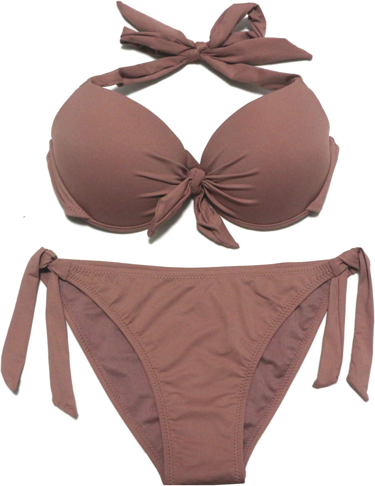 EONARWomens Push Up Bikini Set Removable Pad Bikini Top with Underwire Halter Swimwear Side Tie Swimsuit Bathing Suit