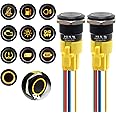 FILN 2PCS 19mm (3/4'') Latching Push Button Switch Latching 12V 24V DC on-Off with LED Symbol Head for mounting Hole 1NO1NC with Wire Socket Plug Black Plated Latching(Black Plated Latching Yellow)