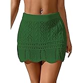 Verdusa Women's Hollow Out Knit Scalloped Elastic Waist Swimsuit Beach Cover Up Mini Skirt
