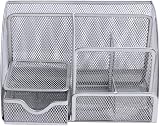 OKPOW Mesh Desk Organiser 6 Compartments with 1 Slide Drawer Silver view 2