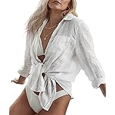 CoCozy Bathing Suit Cover Ups for Women, Long Sleeve Swimwear Button Down Shirt Dress Swimsuit Bikini Beach Cover Up
