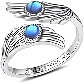 YLT 925 Sterling Silver Moonstone Feather Angel Wings Ring Adjustable Dainty Wrap Open Thumb Rings for Women