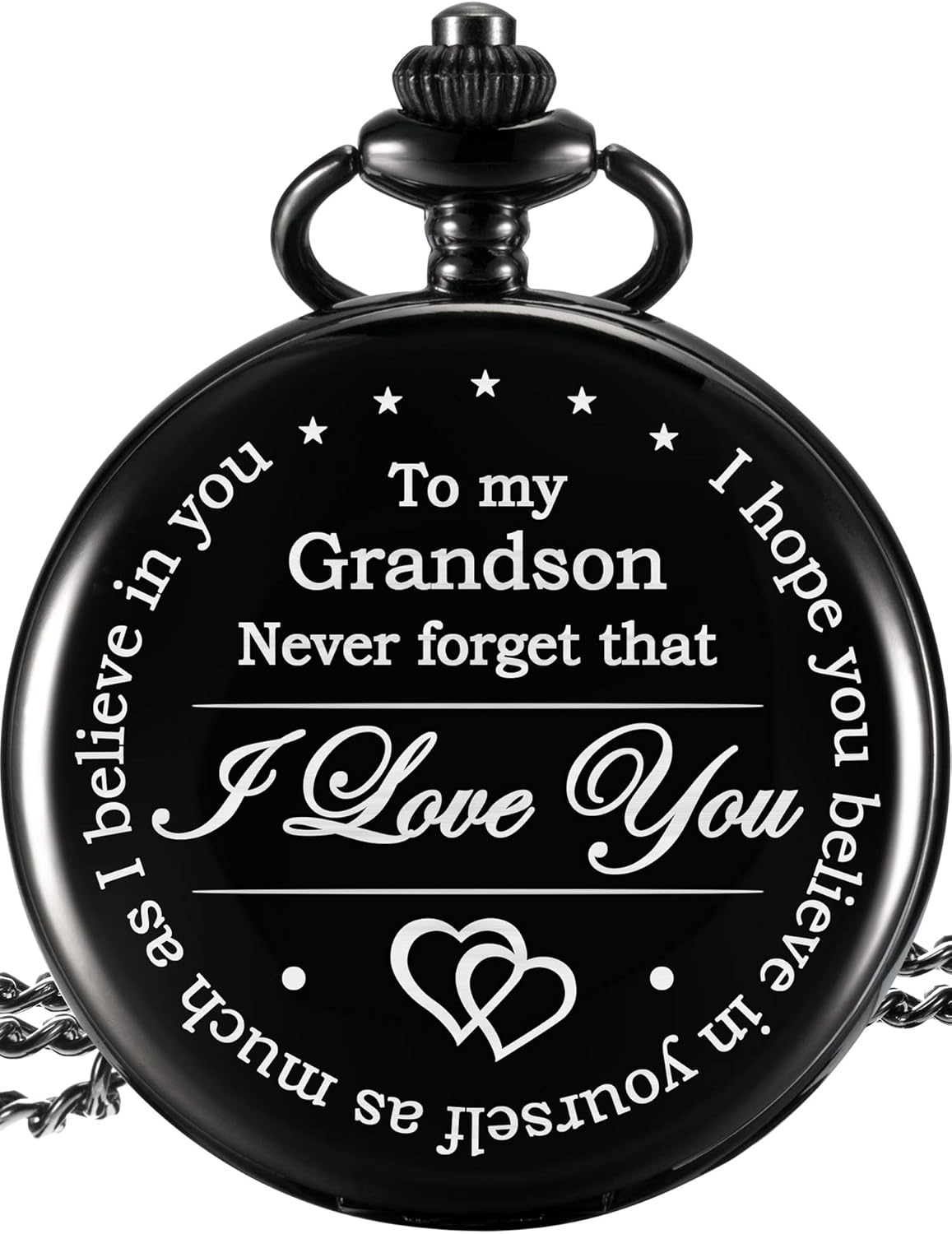 Memory Gift to My Grandson Pocket Watch, I Love You to Grandson Gift from Grandpa Grandma (Black