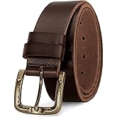 Tolongland Men's Everyday Casual Belt - 1.5 Inch Full Grain Genuine Leather with Brass Buckle