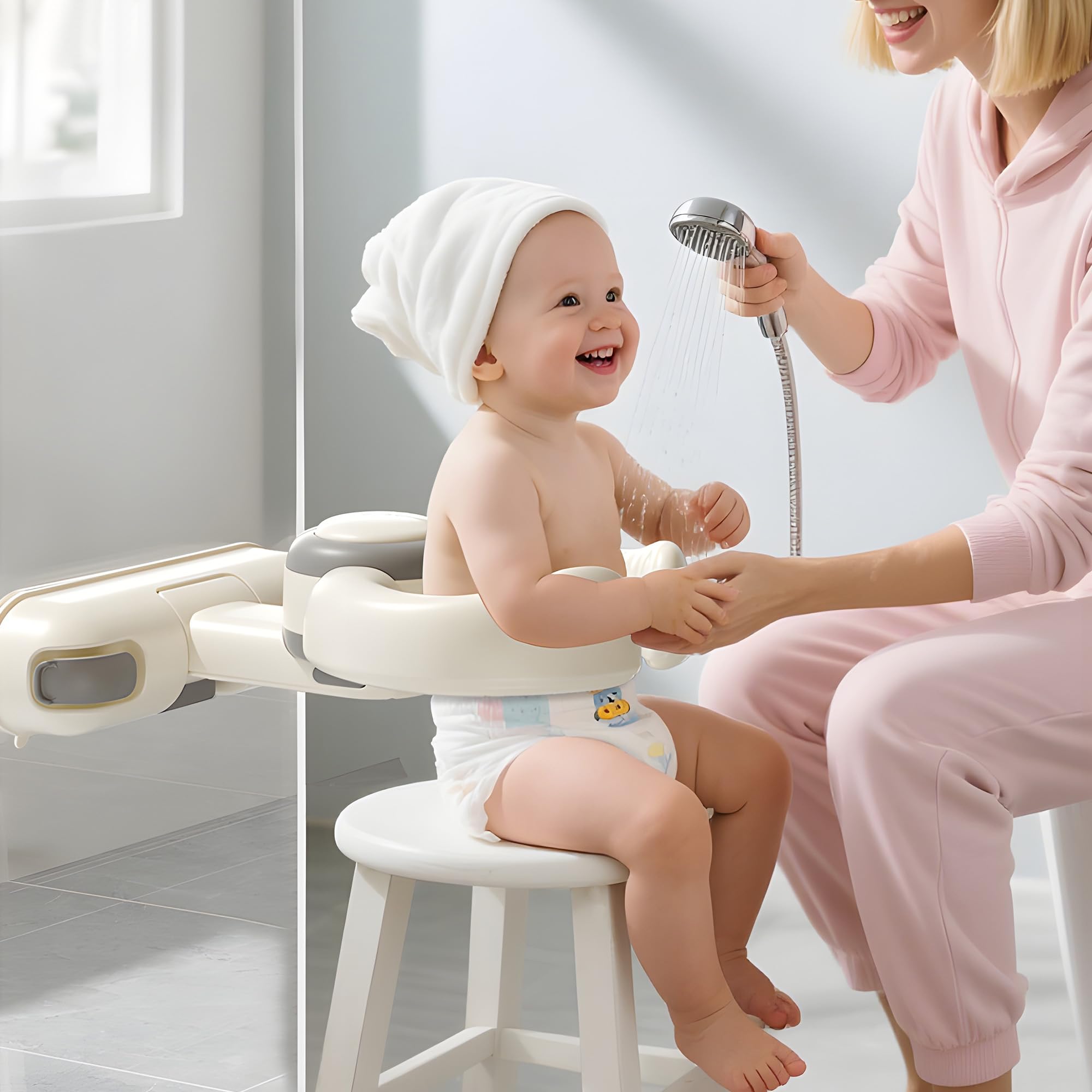 Photo 1 of Wanchouse Adjustable Baby Bath Stand with Strong Suction Cups – Foldable Shower Support Seat for Babies 6 Months & Up, No-Drill ABS Plastic with Drain Holes, Safe & Stable Toddler Bath Helper