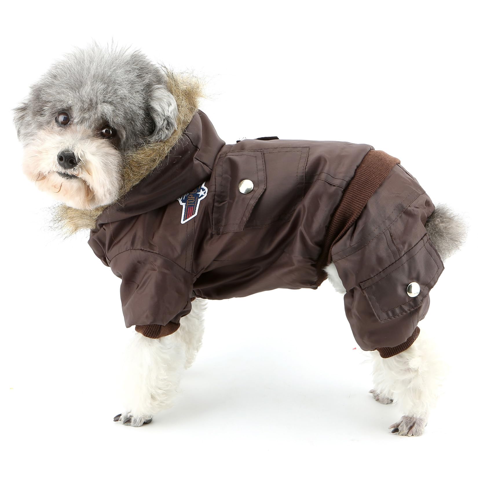 Zunea Padded Waterproof Small Dog Cat Winter Jumpsuit Pet Puppy Jacket Coat Fleece Warm Snowsuit Airman Chihuahua Yorkie Overalls Outfits Clothes Apparel Brown M