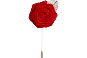 Knighthood Men's Red Rose With Silver Leaf Lapel Pin/Brooch Red