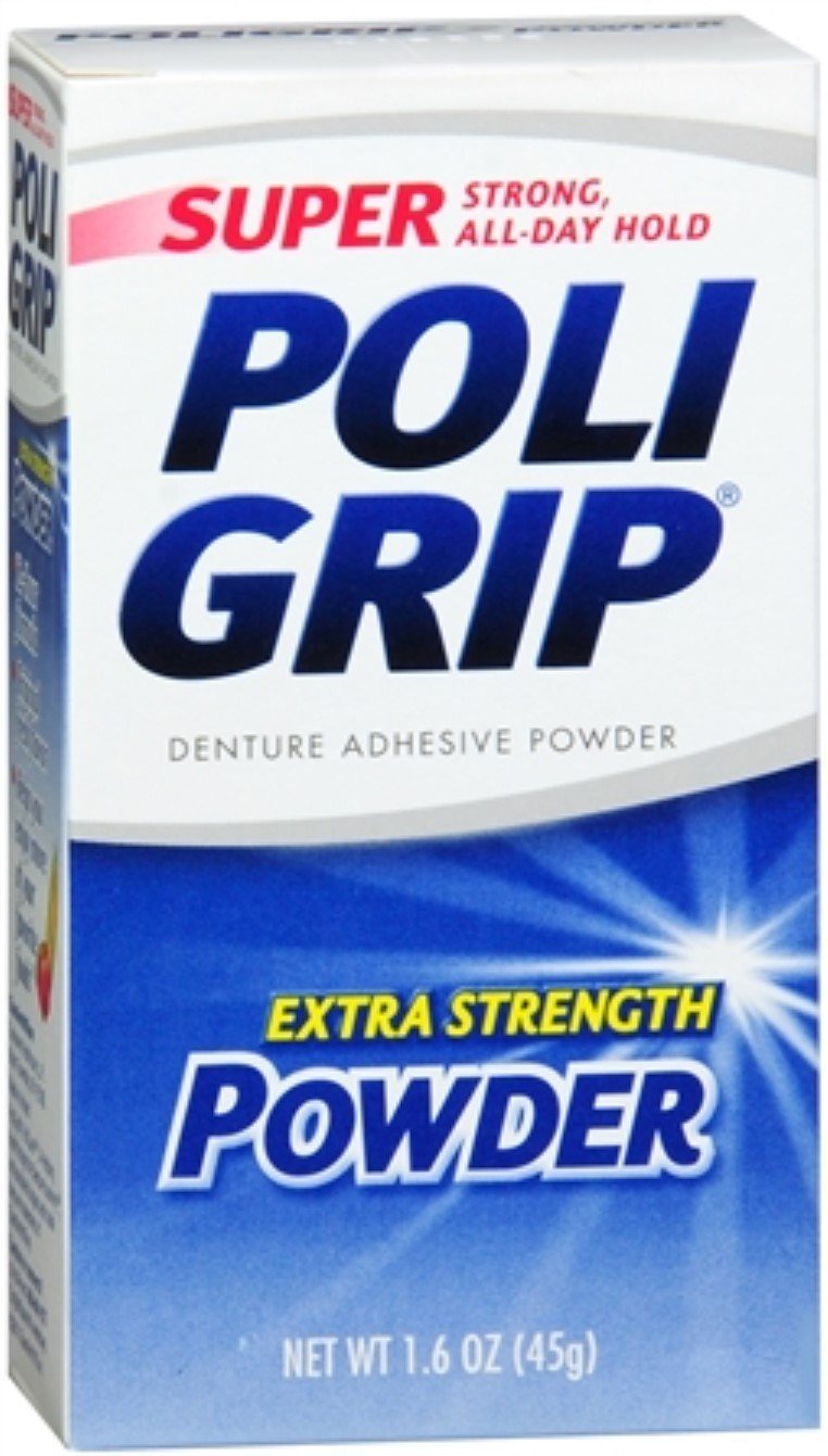 SUPER POLIGRIP Extra Strength Denture Adhesive Powder 1.60 oz (Pack of
