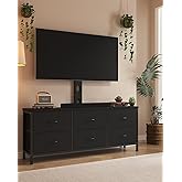 DrawXynth TV Stand with Mount, Fabric Dresser with 6 Drawers for 32/45/55/60/65/75 inch TVs, Black Dresser Entertainment Center, Modern Media TV Console Table
