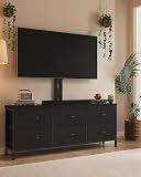 DrawXynth TV Stand with Mount, Fabric Dresser with 6 Drawers for 32/45/55/60/65/75 inch TVs, Black Dresser Entertainment Center, Modern Media TV Console Table