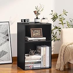 YAHARBO 2 Cube Bookshelf, Black Record Player Stand
