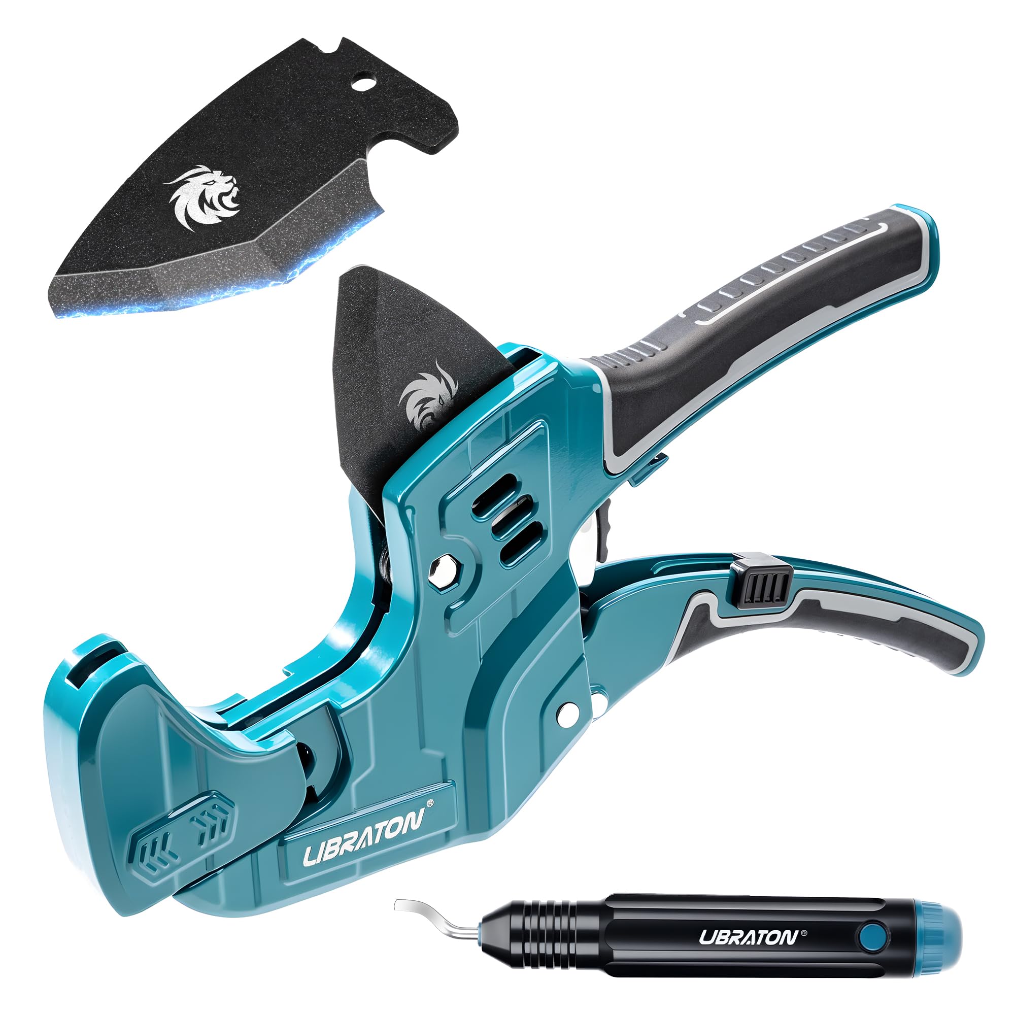 Photo 1 of Libraton PVC Pipe Cutter, Up to 2-1/2", Ratchet Pipe Cutter Tool for PEX, PVC, PPR Plastic Hoses Plumbing, Heavy-Duty Pipe Cutter with Deburring Tool Replacement Blade, 2 Adjustable Cutting Ranges
