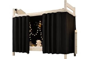 Lightolife Super Soft Blackout Bunk Bed Curtains for Twin Home Dorm, Filter Out 99% of The Light, Black, 2 Panels