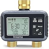 Insoma Water Timer with Brass Inlet & Outlet, 2 Independent Zones Outdoor Hose Timer for Garden Faucet with Auto/Manual/Rain Delay Mode, Sprinkler Irrigation Controller for Yard Lawn