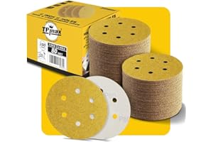 100PCS 6 Inch 80 Grit 150mm 6 Hole Sanding Discs Sandpaper - Premium Gold Round Hook and Loop for Random Orbital Sander - Ide