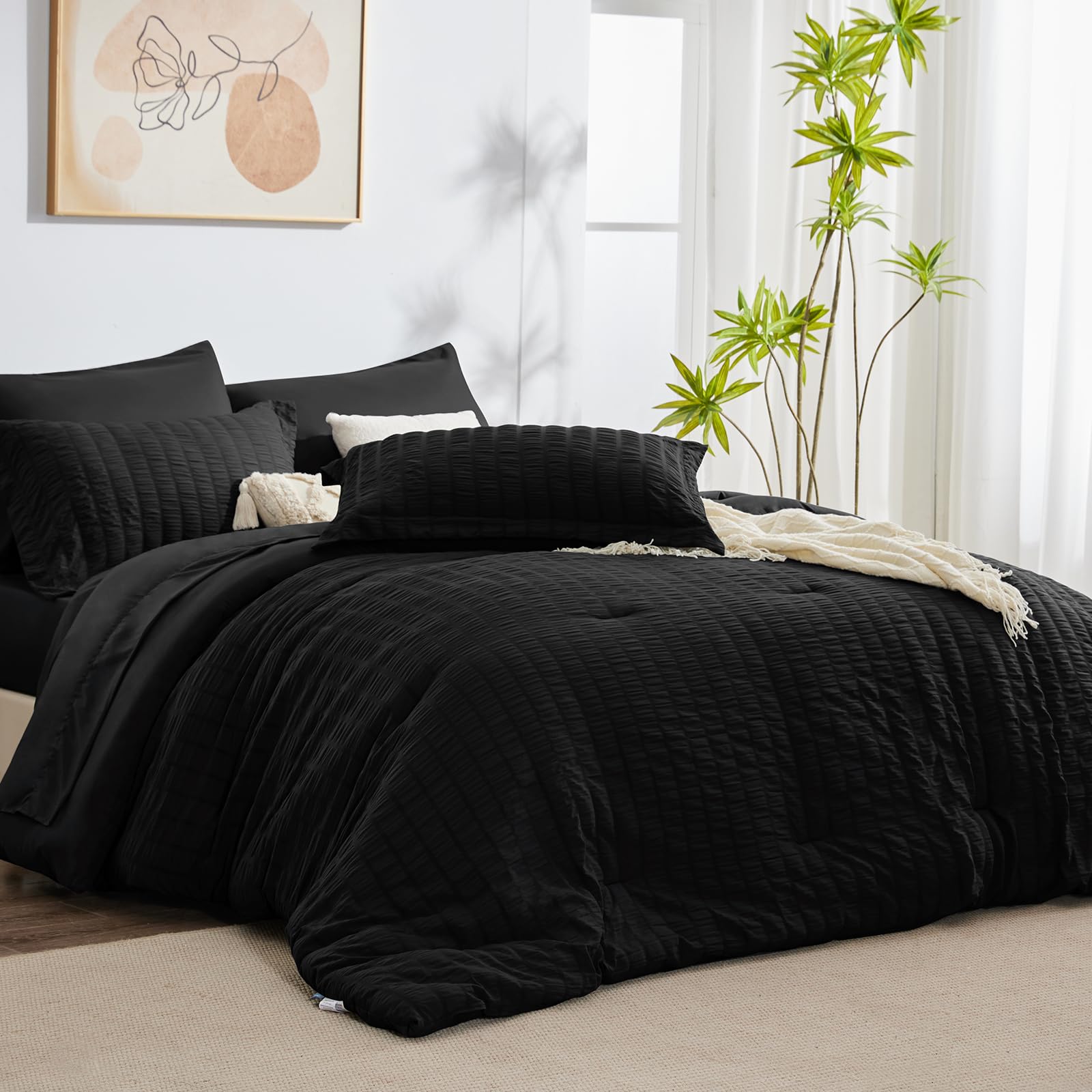 CozyLux Queen Seersucker Comforter Set with Sheets