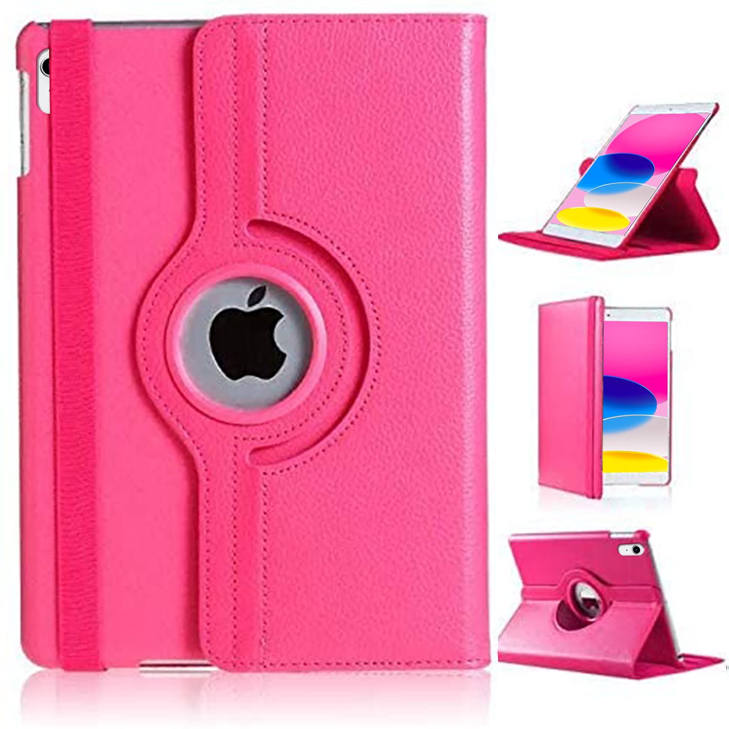 For iPad (A16) 11th Generation 2025 10th Generation 2022 Case [360 Rotating Stand] [Auto Sleep/Wake] PU Leather Smart Folio Protective Tablet Cover 11/10.9 inch (PINK)