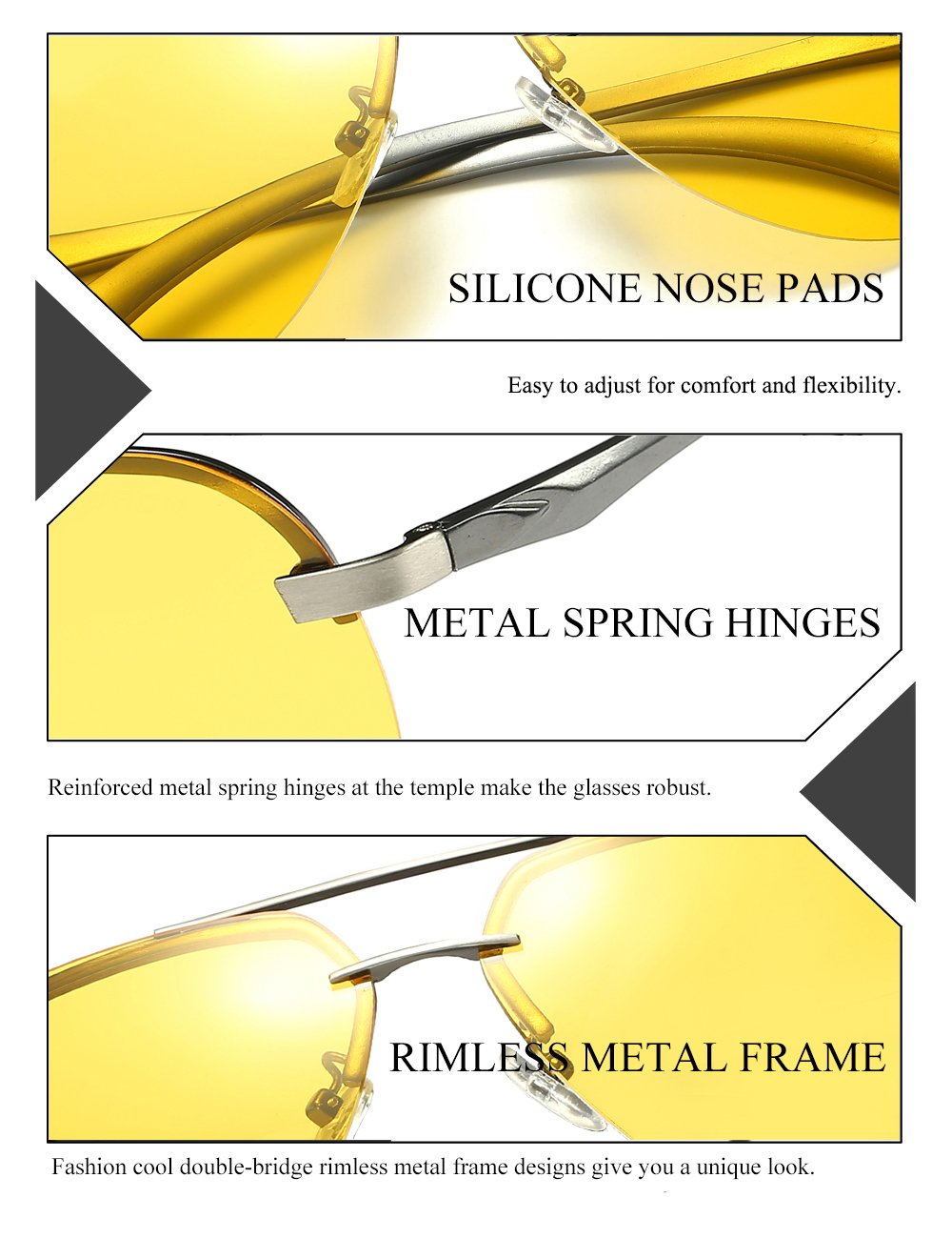 WELUK Mens Night Vision Glasses Polarized Yellow Aviator Sunglasses for Driving