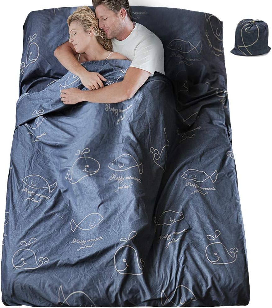 SueH Design Poly Cotton Sleeping Bag Liner Long and Lightweight for Adult Use in Hotel, Hostel, Motel and Outdoor | Summer Sleeping Bag with Zippered Vent
