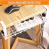 VIDETOL 2 Pack Under Desk Cable Management Tray Metal White No Drill Clamp Rack view 3