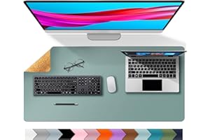 Aothia Office Desk Pad, Natural Cork & PU Leather Dual Side Large Mouse Pad, Laptop Desk Table Protector Writing Mat Easy Clean Waterproof for Office Work/Home/Decor (36"x17", Light Blue)