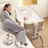 Baby Bassinet, Rocking Bedside Sleeper, Detachable & Portable Bassinet with 8-Level Height, Breathable Mesh, Storage Basket &