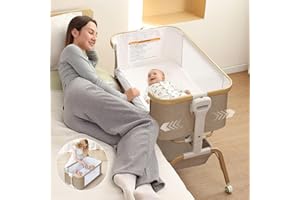 Baby Bassinet, Rocking Bedside Sleeper, Detachable & Portable Bassinet with 8-Level Height, Breathable Mesh, Storage Basket &