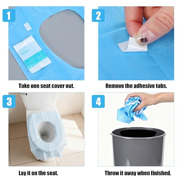 COMNICO 120 PCS DISPOSABLE TOILET SEAT COVERS, INDIVIDUALLY WRAPPED DISPOSABLE SEAT COVERS PORTABLE NON-SLIP LINERS TRAVEL ACCESSORIES FOR ADULTS TRAVEL HOME HOTEL HOSPITAL