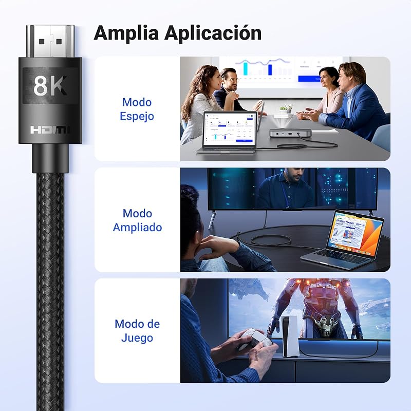 Ugreen cabo hdmi 2.1 8k cabo hdmi 10k ultra high speed ​​​​48gbps 8k 60hz 4k 120hz uhd earc hdr dynamic dolby vision 3d hdcp 2.3 compatível com ps5 ps4 pro xbox one x pc monitor hdtv, 2m