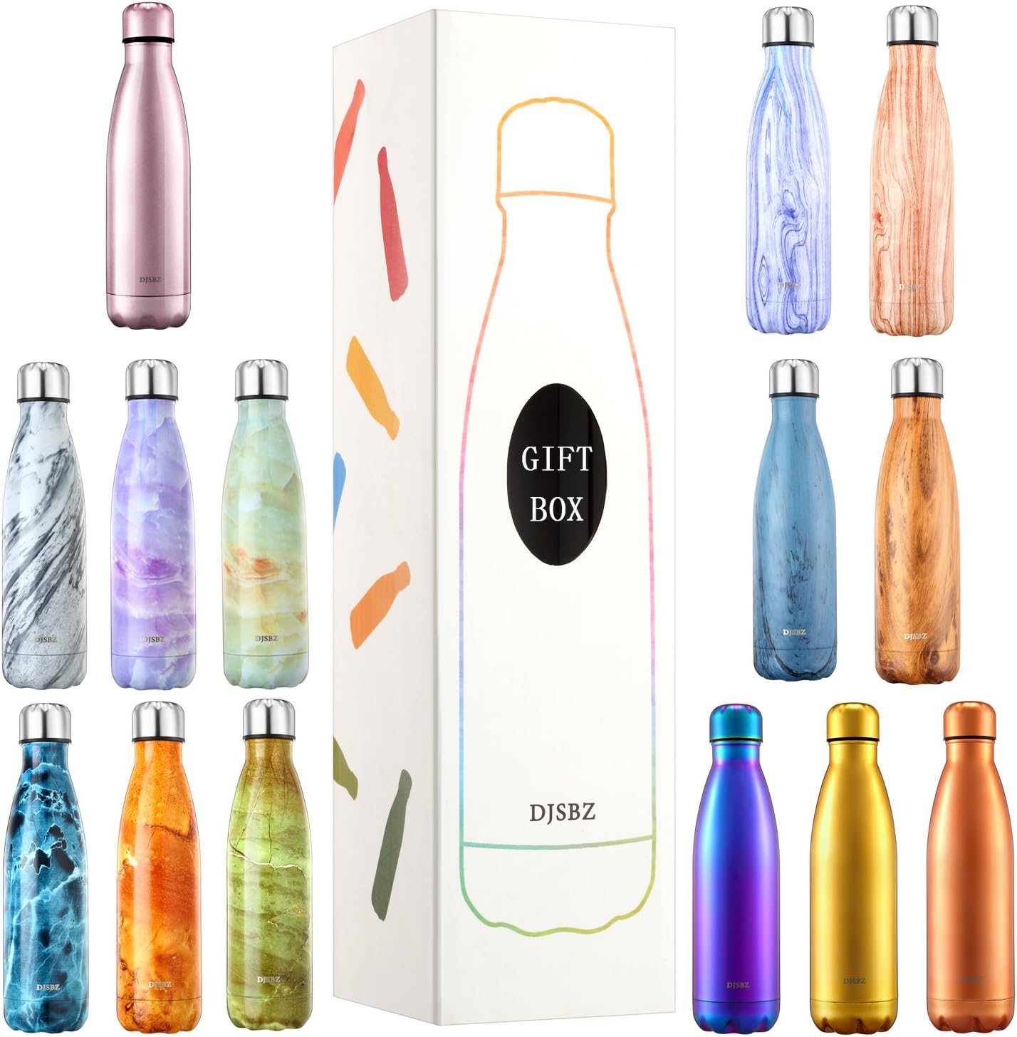 DJSBZ Vacuum Cola Shape Double Walled 18/8 Stainless Steel Water Bottle Leak-Proof Keep Hot & Cold, Travel Sports Personalized Metal Water Bottle,17 Oz (500 ml) Wood Grain