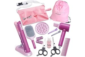 Madzee Girls Beauty Hair Salon Toys for Girls, Pretend Play Hair Stylist Toy Kit with Hairdryer, Pretend Play Hair Styling Toy Playset, Pink