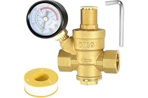 FASBET Water Pressure Regulator 1 inch with Gauge, Made of 100% High Hardness Brass, Adjustable Water Pressure Reducing Valve Water for House Residential Water Pressure Regulator for Home 1 inch DN25