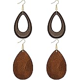 Wovanoo Wood Earrings for Women Natural Wooden Waterdrop Drop Dangle Earring