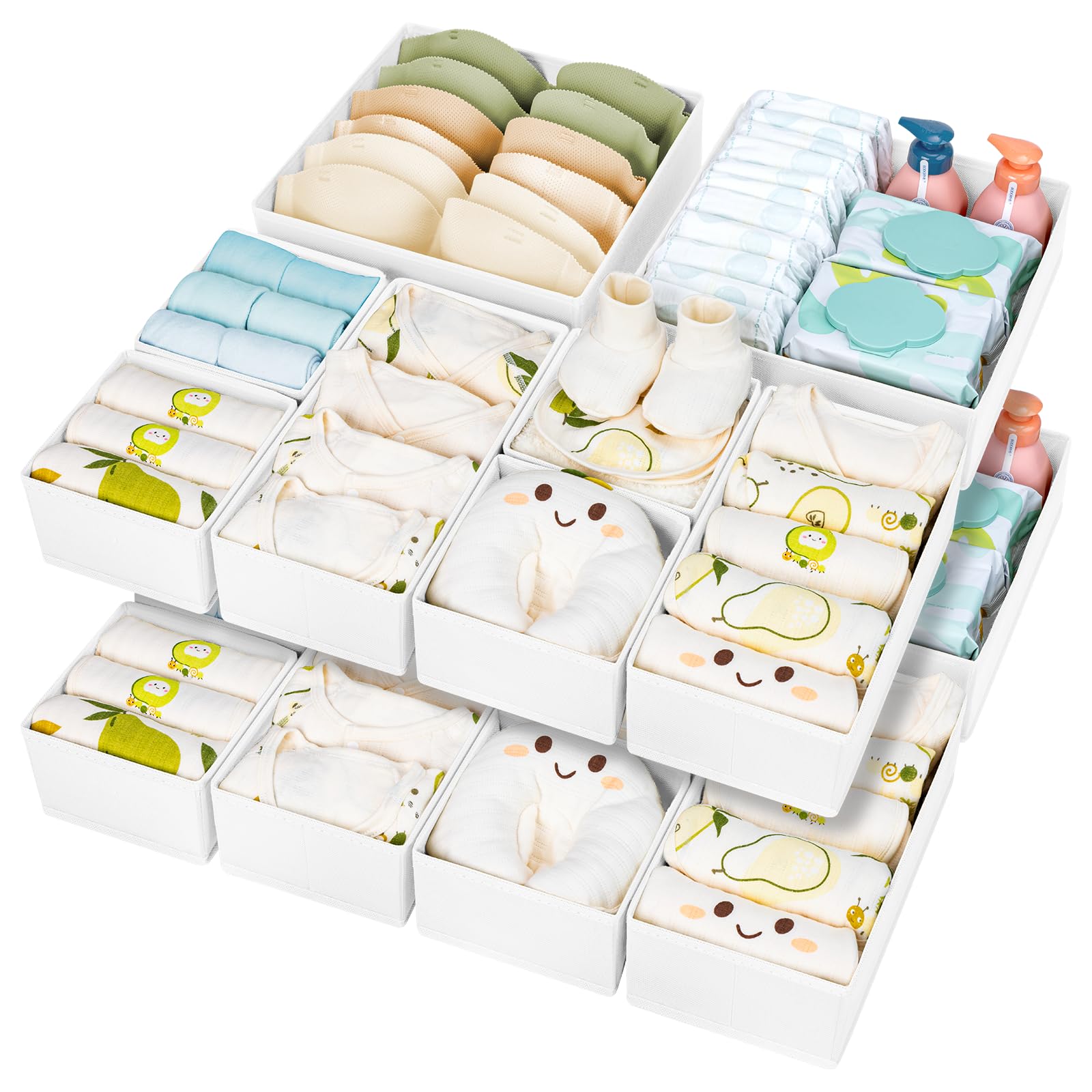 Photo 1 of DIMJ Drawer Organizer Clothes 15 Pack - Foldable Baby Organizers and Storage & Dresser Organizer for Bedroom, Closet - Nursery Organization Dresser Dividers for underwear, Sock,Bra, Belt, Tie, White