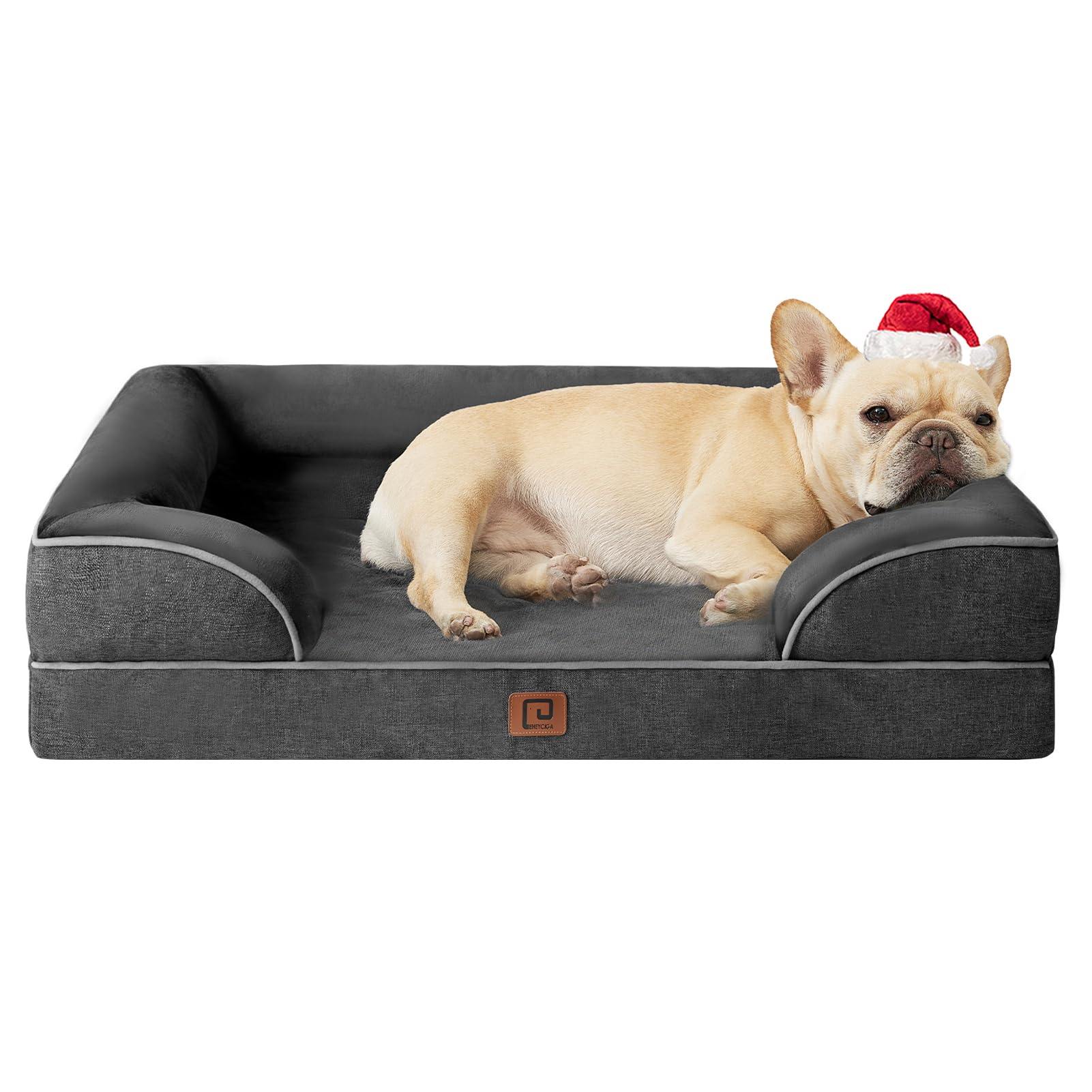 EHEYCIGA Orthopedic Dog Bed for Small Dogs, Waterproof Memory Foam Small Pet Beds with Sides, Non-Slip Bottom and Egg-Crate Foam Medium Dog Couch Bed with Washable Removable Cover, Dark Grey
