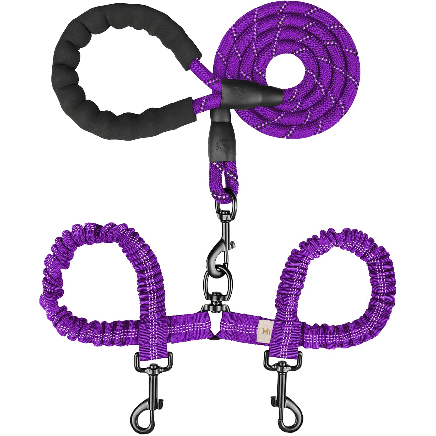 Photo 1 of MingXpets Double Dog Leash, Dual Dog Leash, 360° Swivel Tangle Free Bungee Walking Training for Large Medium Dogs, Shock Absorbing Bungee Reflective for Two Dogs, 18~120 lbs, Purple