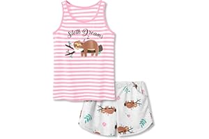 Cozchique Girls Tank Top Pajamas – Size 6 8 10 12 14 16 18 Summer Shorts Stripe PJS Set Big Kids Clothes for Tween/Teens
